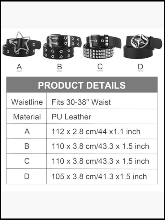 4 Pack Punk Gothic Belts with Metal Buckles Adjustable PU Leather main image 5